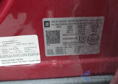 2019 GMC Terrain Denali z USA, uszkodzony, nr VIN 3GKALXEX9KL102353